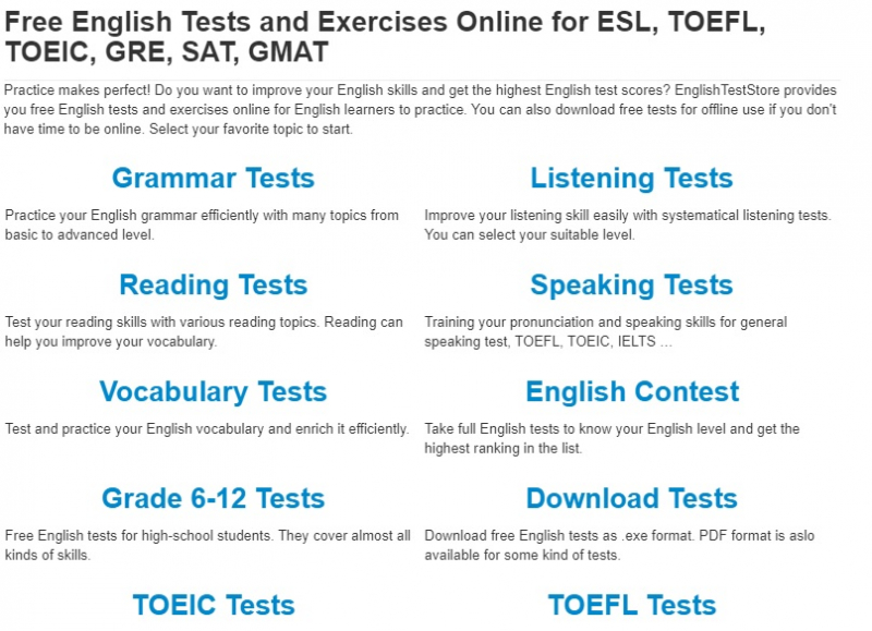 Trang Web này cung cấp cho người học đa dạng các bài Test TOEIC miễn phí